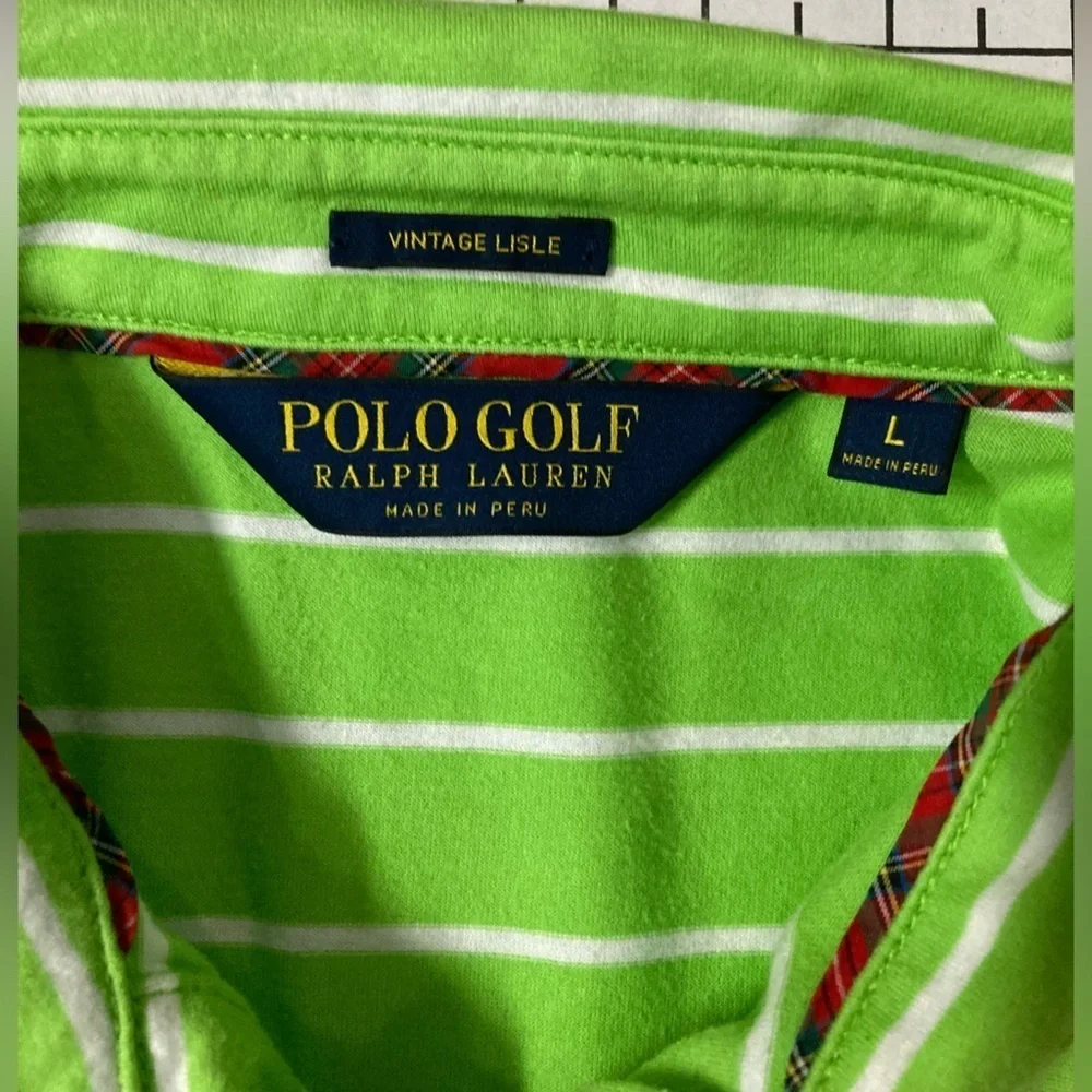 Polo Ralph Lauren Men’s Large Lime/White Golf Polo Pinehurst Embroidered Sleeve‎